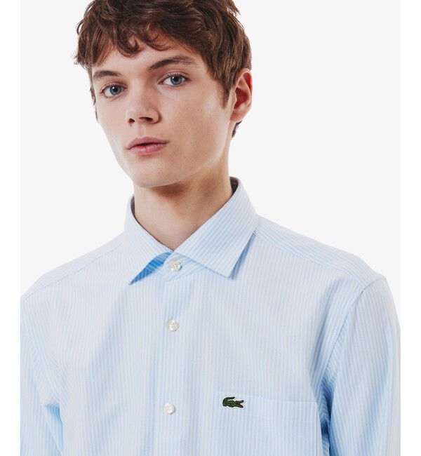 LACOSTE「消臭 速乾 UVカット コットン&times;リサイクルポリエステル ストライプ 長袖レギュラーカラーシャツ」|シャツ・ブラウス|