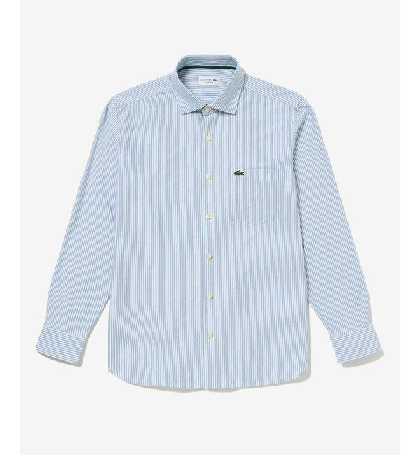 LACOSTE「消臭 速乾 UVカット コットン&times;リサイクルポリエステル ストライプ 長袖レギュラーカラーシャツ」|シャツ・ブラウス|