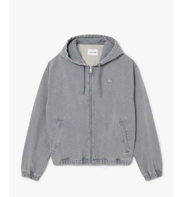 LACOSTE「ボリュームスリーブ ナチュラルピグメントダイ ジップアップ デニムフーディー / ヴィンテージ加工パーカー」|パーカー|