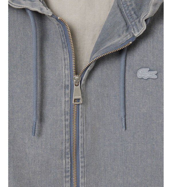 LACOSTE「ボリュームスリーブ ナチュラルピグメントダイ ジップアップ デニムフーディー / ヴィンテージ加工パーカー」|パーカー|