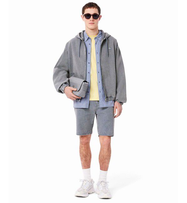 LACOSTE「ボリュームスリーブ ナチュラルピグメントダイ ジップアップ デニムフーディー / ヴィンテージ加工パーカー」|パーカー|