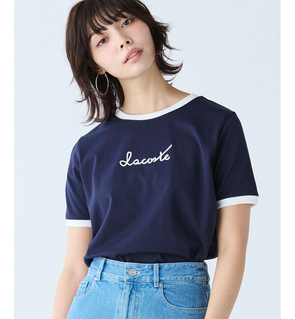 LACOSTE「ステッチネーミングリンガー半袖Tシャツ」|Tシャツ・カットソー|ネイビー