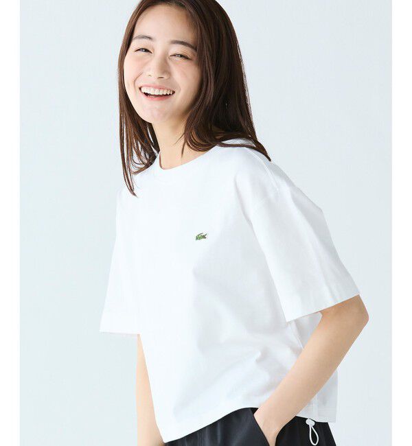 LACOSTE「裾口ドローストリング入りクロップド5分袖 半袖Tシャツ」|Tシャツ・カットソー|