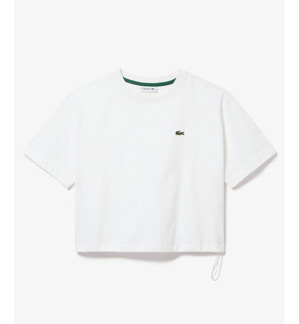 LACOSTE「裾口ドローストリング入りクロップド5分袖 半袖Tシャツ」|Tシャツ・カットソー|
