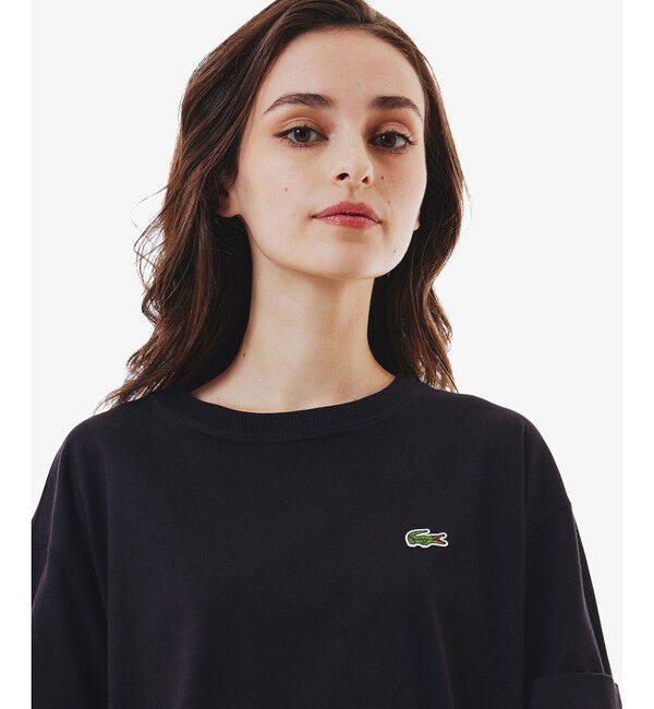 LACOSTE「裾口ドローストリング入りクロップド5分袖 半袖Tシャツ」|Tシャツ・カットソー|