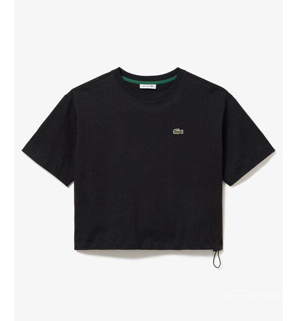 LACOSTE「裾口ドローストリング入りクロップド5分袖 半袖Tシャツ」|Tシャツ・カットソー|