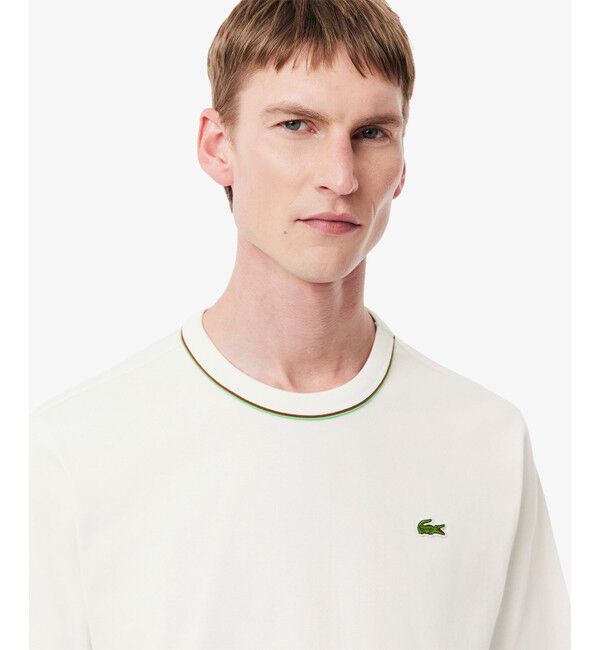 LACOSTE「ローラン・ギャロスコラボ 配色ライン バックプリントTシャツ」|Tシャツ・カットソー|