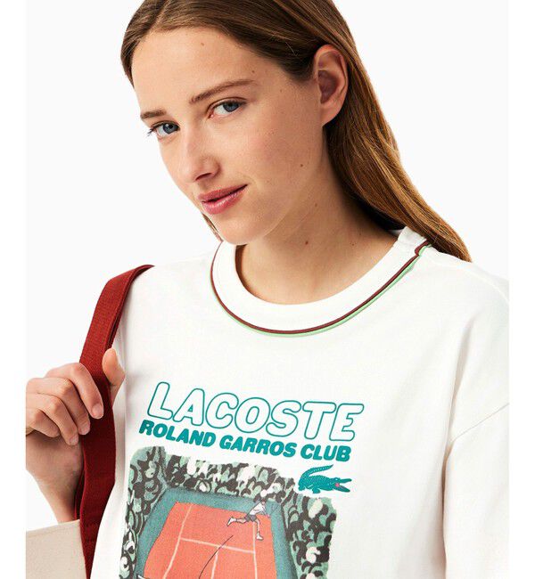 LACOSTE「クロップド丈 ローラン・ギャロスコラボ グラフィックプリント 半袖Tシャツ」|Tシャツ・カットソー|