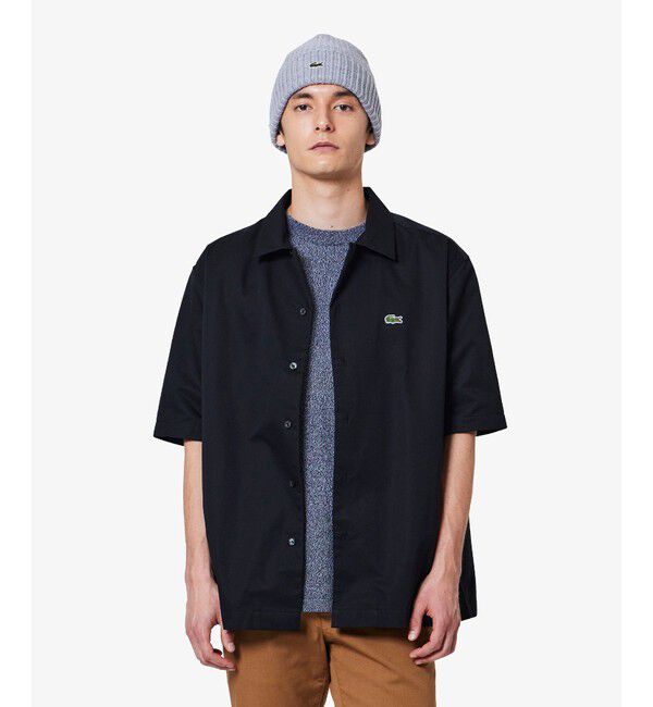 LACOSTE「シルクブレンドオープンカラーシャツ」|シャツ・ブラウス|ブラック