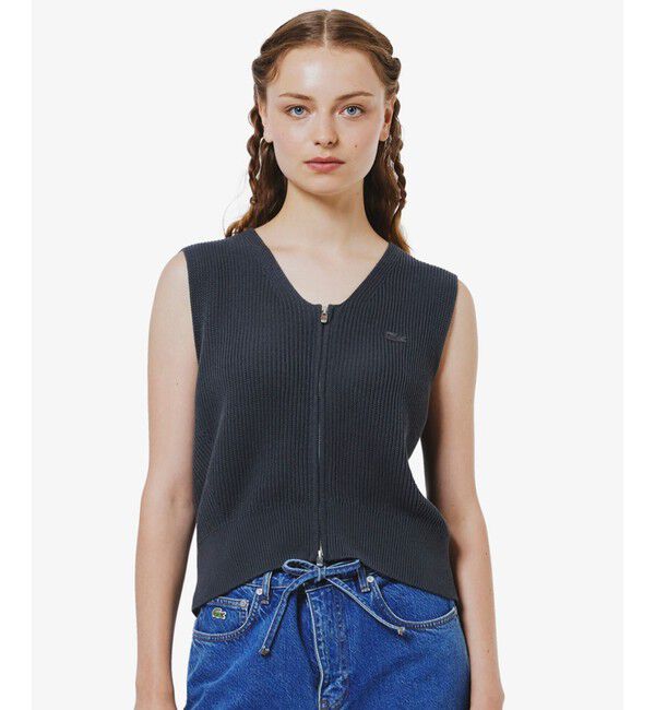 LACOSTE「ジップアップニットベスト」|ベスト・ジレ|グレー