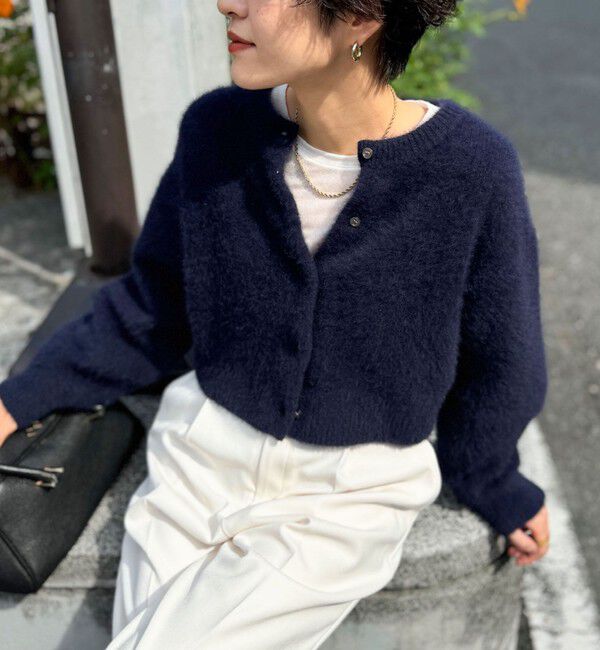 NOLLEY'S「《手洗い可能》《アンサンブル対応》プレミアムヘアリークロップドクルーネックカーディガン」|カーディガン|