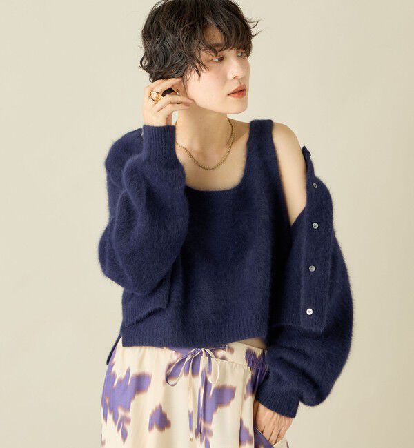 NOLLEY'S「《手洗い可能》《アンサンブル対応》プレミアムヘアリークロップドクルーネックカーディガン」|カーディガン|