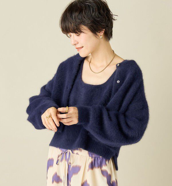 NOLLEY'S「《手洗い可能》《アンサンブル対応》プレミアムヘアリークロップドクルーネックカーディガン」|カーディガン|