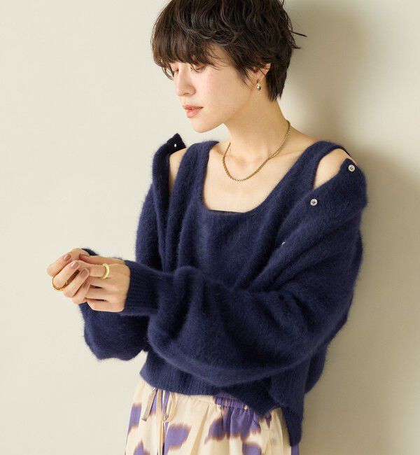 NOLLEY'S「《手洗い可能》《アンサンブル対応》プレミアムヘアリークロップドクルーネックカーディガン」|カーディガン|