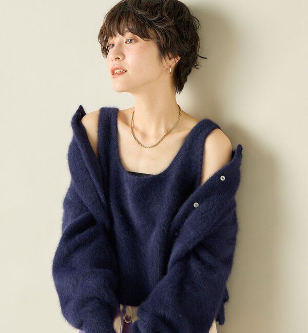 NOLLEY'S「《手洗い可能》《アンサンブル対応》プレミアムヘアリークロップドクルーネックカーディガン」|カーディガン|