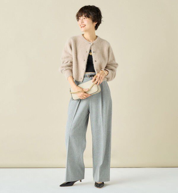 NOLLEY'S「《手洗い可能》《アンサンブル対応》プレミアムヘアリークロップドクルーネックカーディガン」|カーディガン|