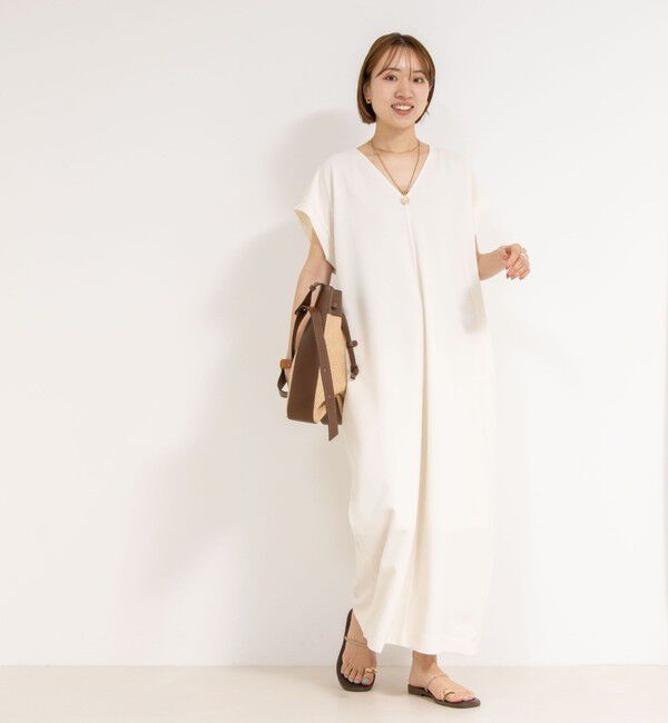 Rie Miller「《セットアップ対応》《手洗い可能》ダンボールジョーゼット袖リブマキシ丈ワンピース」|ワンピース|