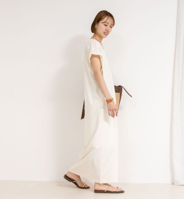 Rie Miller「《セットアップ対応》《手洗い可能》ダンボールジョーゼット袖リブマキシ丈ワンピース」|ワンピース|