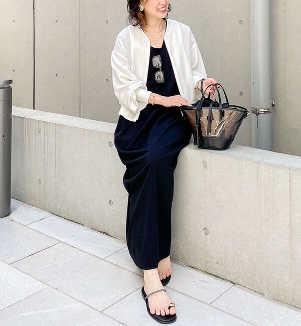 Rie Miller「《セットアップ対応》《手洗い可能》ダンボールジョーゼット袖リブマキシ丈ワンピース」|ワンピース|