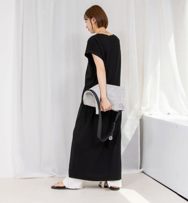 Rie Miller「《セットアップ対応》《手洗い可能》ダンボールジョーゼット袖リブマキシ丈ワンピース」|ワンピース|