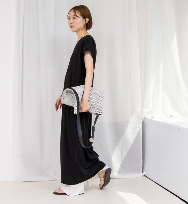 Rie Miller「《セットアップ対応》《手洗い可能》ダンボールジョーゼット袖リブマキシ丈ワンピース」|ワンピース|