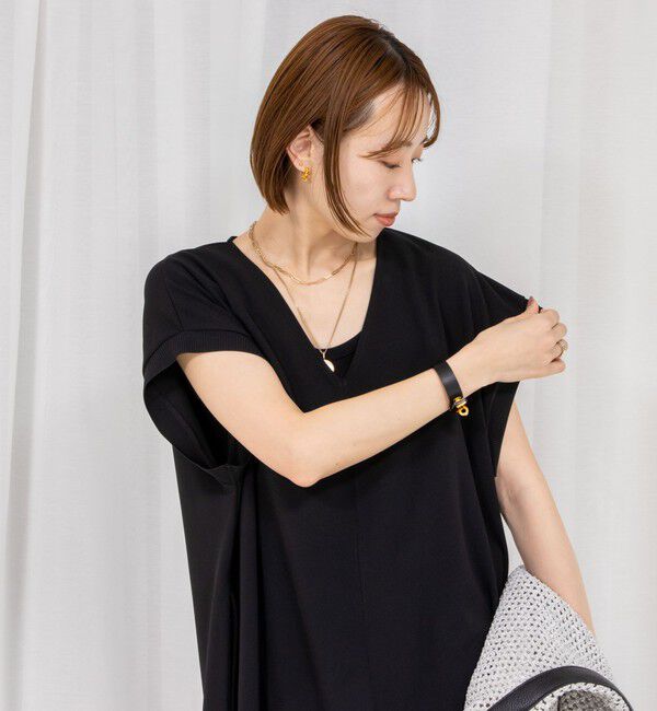 Rie Miller「《セットアップ対応》《手洗い可能》ダンボールジョーゼット袖リブマキシ丈ワンピース」|ワンピース|