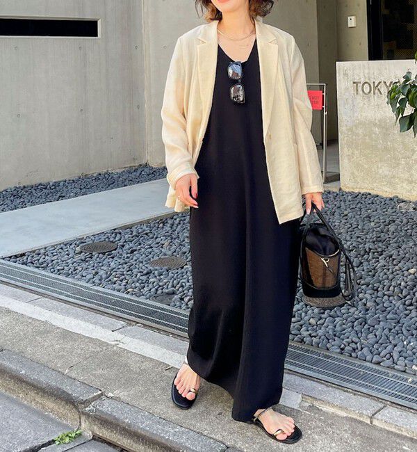 Rie Miller「《セットアップ対応》《手洗い可能》ダンボールジョーゼット袖リブマキシ丈ワンピース」|ワンピース|