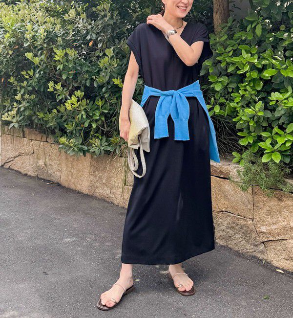 Rie Miller「《セットアップ対応》《手洗い可能》ダンボールジョーゼット袖リブマキシ丈ワンピース」|ワンピース|