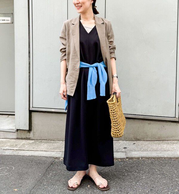 Rie Miller「《セットアップ対応》《手洗い可能》ダンボールジョーゼット袖リブマキシ丈ワンピース」|ワンピース|