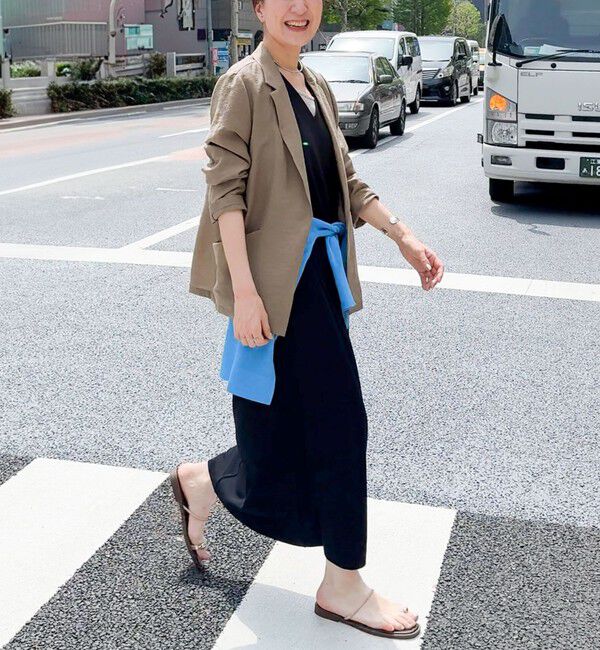 Rie Miller「《セットアップ対応》《手洗い可能》ダンボールジョーゼット袖リブマキシ丈ワンピース」|ワンピース|