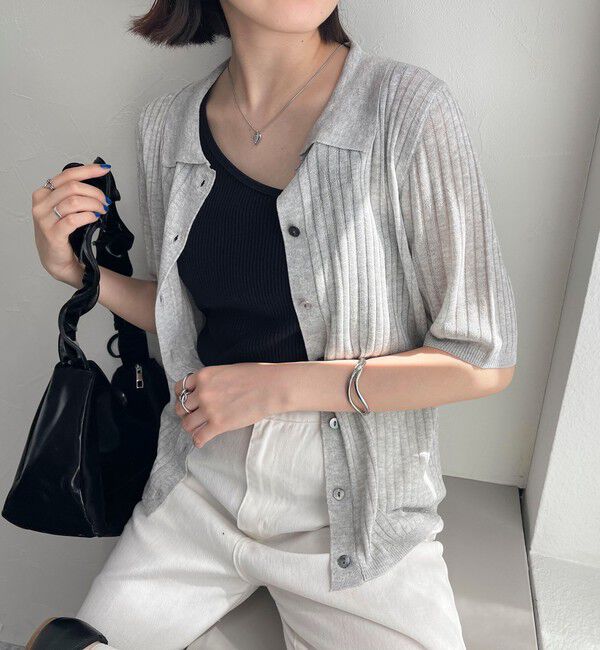 fredy emue「【インフルエンサー別注カラーあり】シアーリブ半袖シャツカーディガン」|カーディガン|