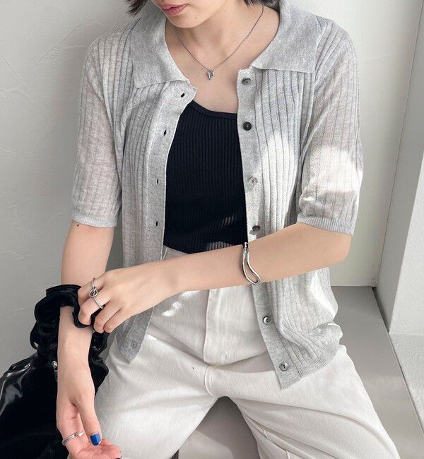 fredy emue「【インフルエンサー別注カラーあり】シアーリブ半袖シャツカーディガン」|カーディガン|