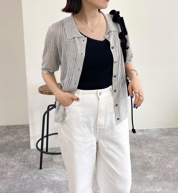 fredy emue「【インフルエンサー別注カラーあり】シアーリブ半袖シャツカーディガン」|カーディガン|