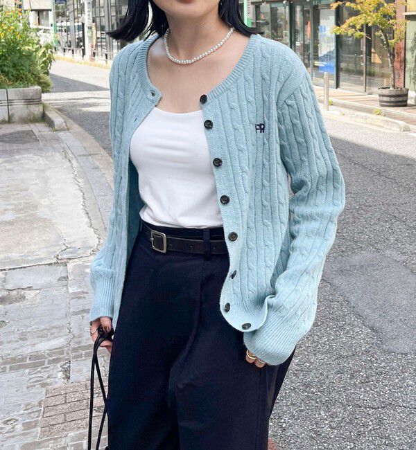 fredy emue「ウール混FR刺繍ケーブル柄カーディガン」|ニット・セーター|