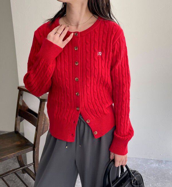 fredy emue「ウール混FR刺繍ケーブル柄カーディガン」|ニット・セーター|