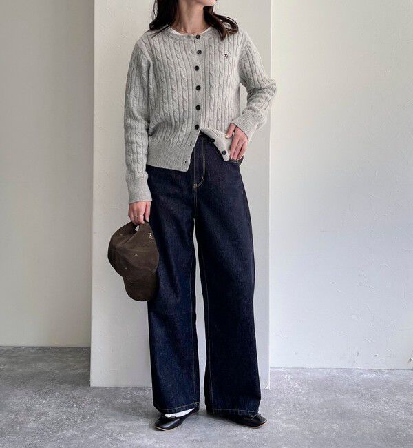 fredy emue「ウール混FR刺繍ケーブル柄カーディガン」|ニット・セーター|