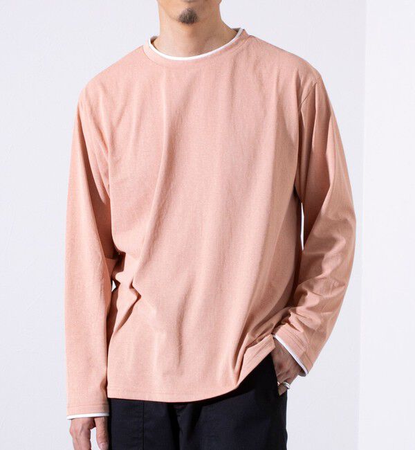 GLOSTER「【GLOSTER/グロスター】フェード加工 天竺 フェイクレイヤード ロングスリーブTシャツ ロンT」|Tシャツ・カットソー|オレンジ