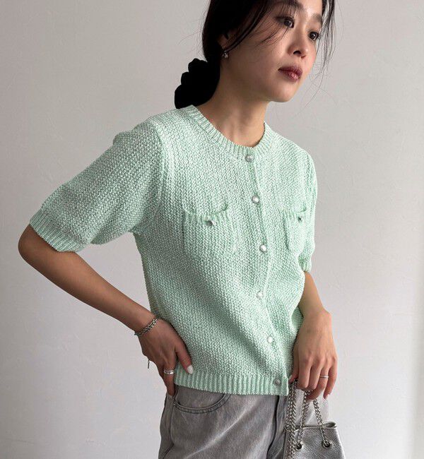 fredy emue「テープヤーン半袖ニットジャケット」|カーディガン|ミント