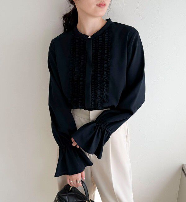 fredy emue「前フリルジョーゼットブラウス」|シャツ・ブラウス|ネイビー