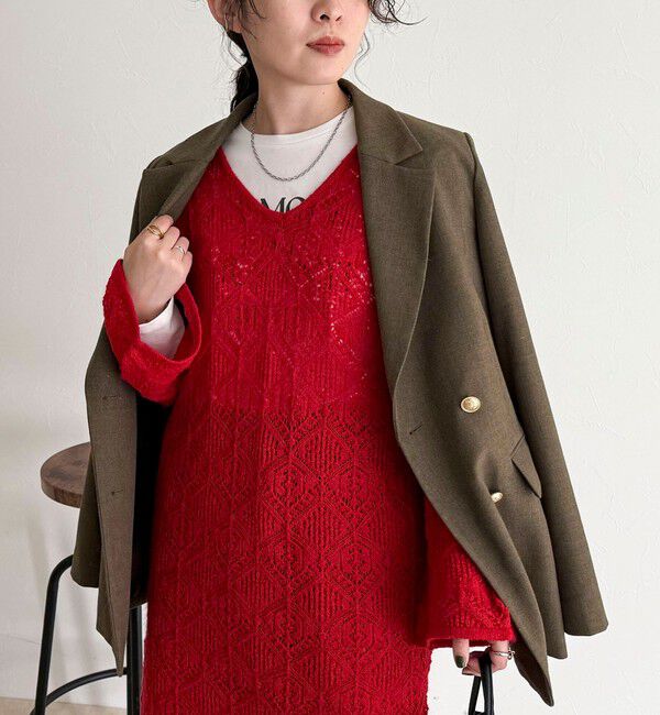 fredy emue「モヘヤ混透かし柄ベルスリーブワンピース」|ワンピース|