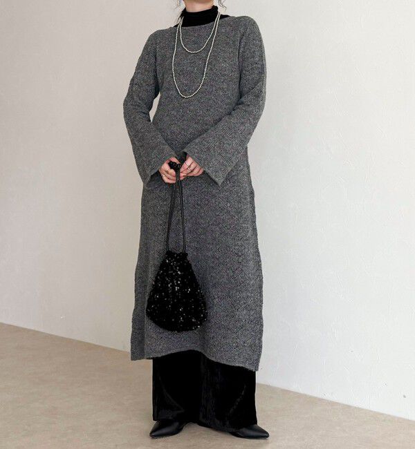 fredy emue「モヘヤ混透かし柄ベルスリーブワンピース」|ワンピース|