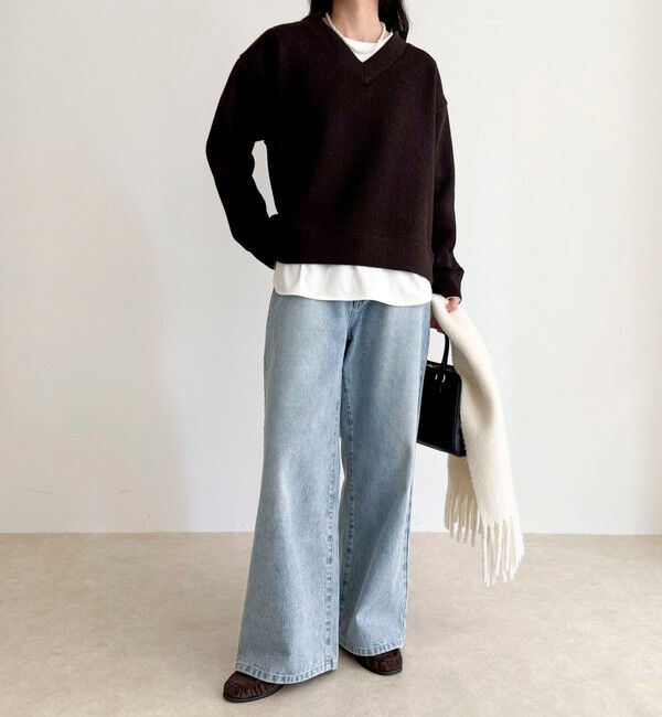 fredy emue「リブ見えニットソーVネックプルオーバー」|Tシャツ・カットソー|