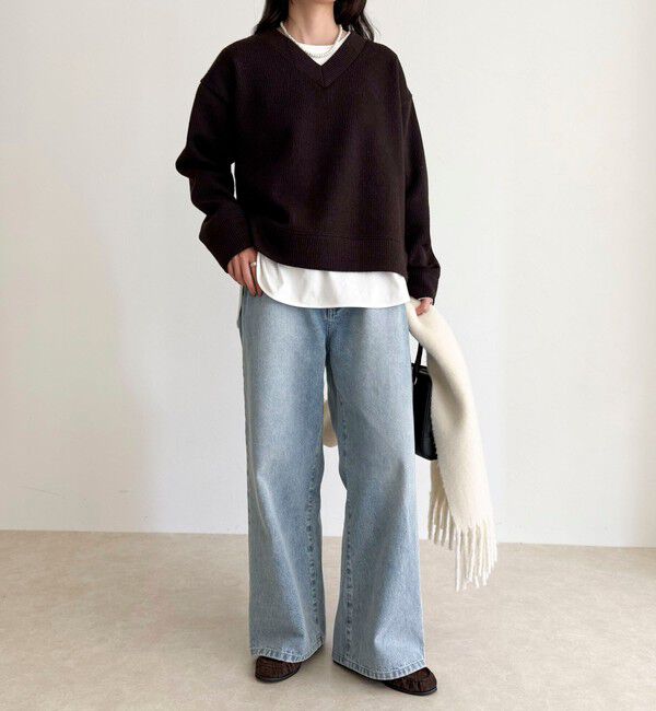 fredy emue「リブ見えニットソーVネックプルオーバー」|Tシャツ・カットソー|