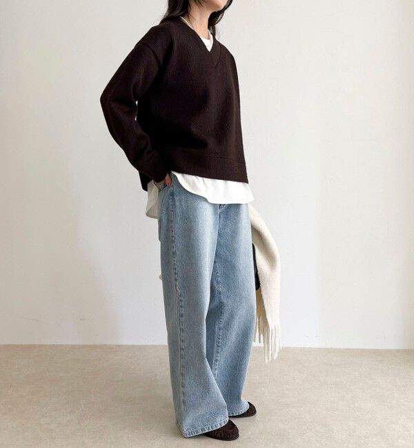 fredy emue「リブ見えニットソーVネックプルオーバー」|Tシャツ・カットソー|