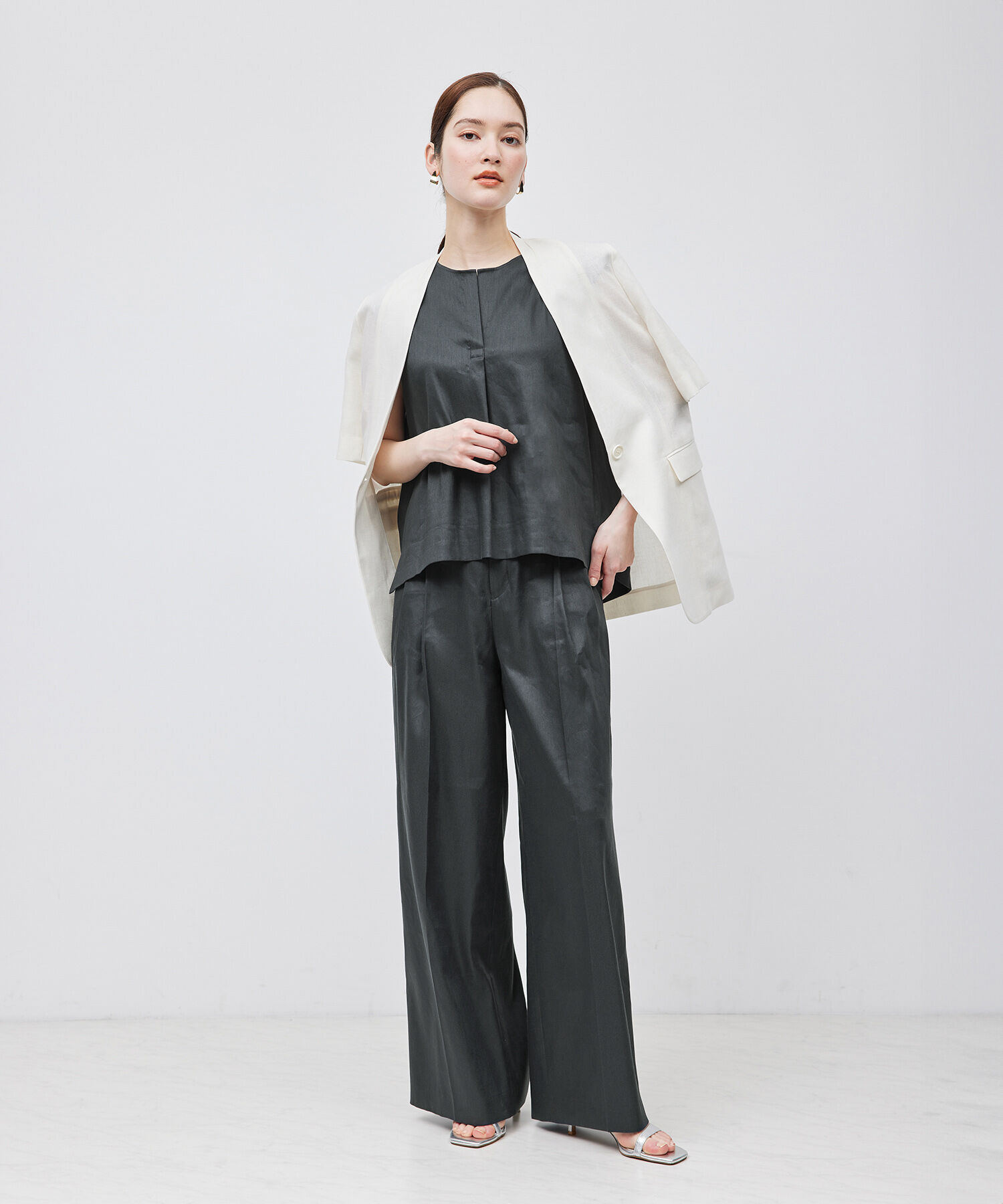 ROPE「ストレッチリネン2タックワイドパンツ/セットアップ対応」|その他|ネイビー(40)