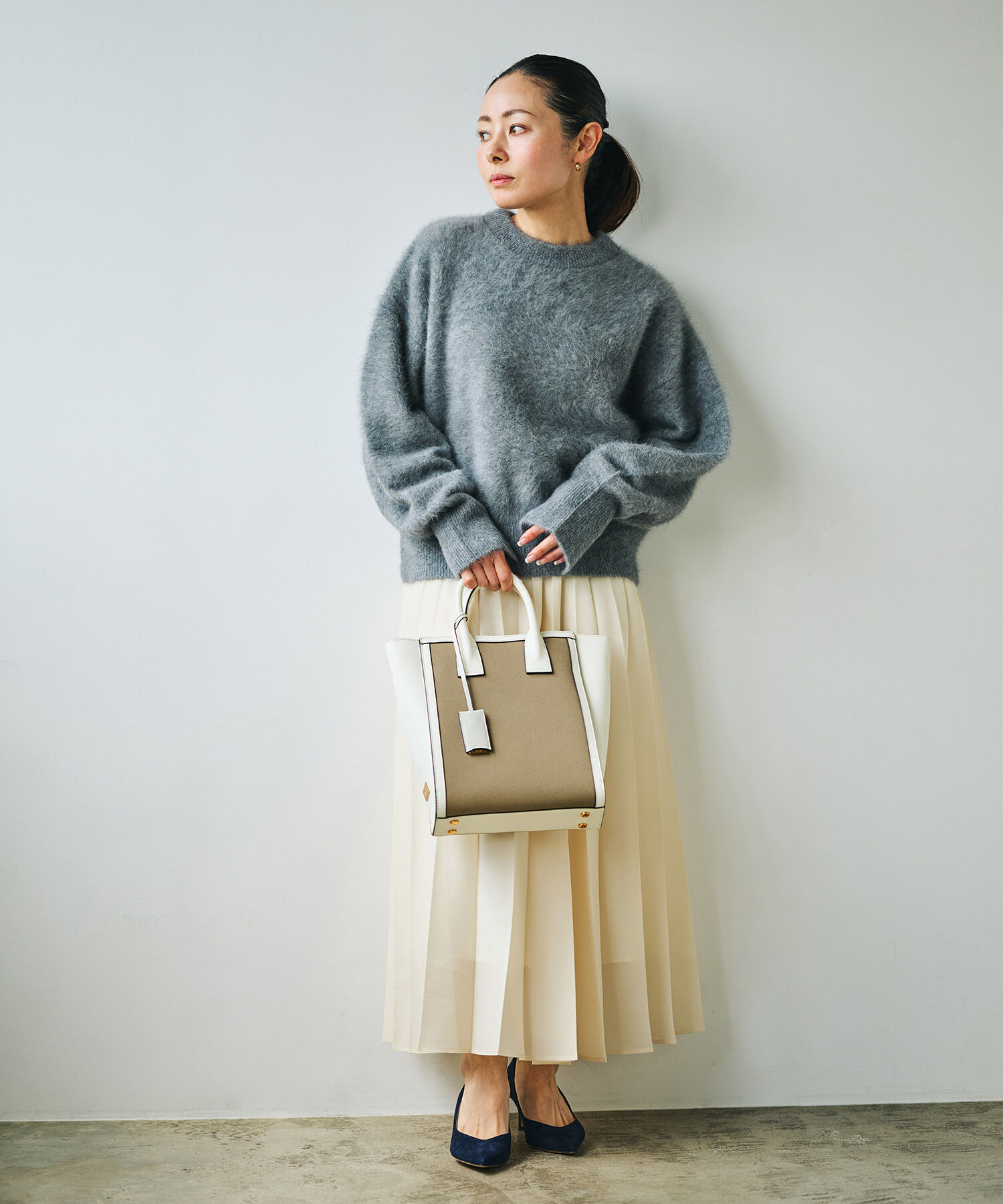 E'POR「【E'POR】 I BAG Medium（キャンバスコンビ縦型トートバッグ）」|ハンドバッグ|