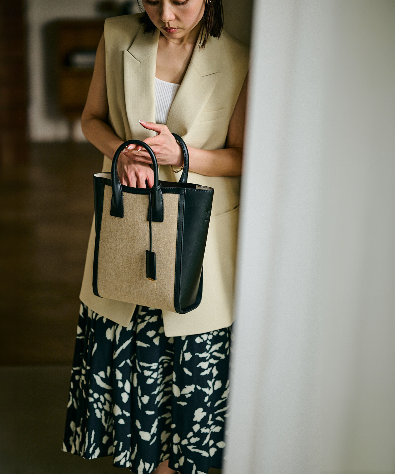 E'POR「【E'POR】 I BAG Medium（キャンバスコンビ縦型トートバッグ）」|ハンドバッグ|