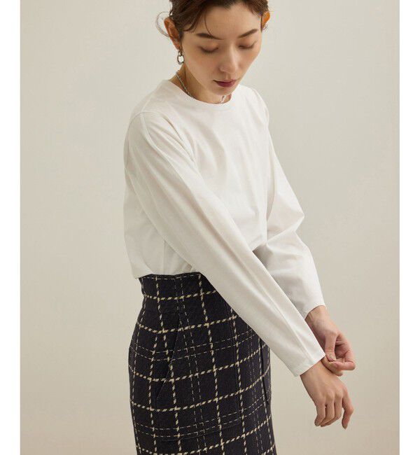 ROPE「【洗える】コットンプレーティング天竺カーブスリーブカットソー」|Tシャツ・カットソー|