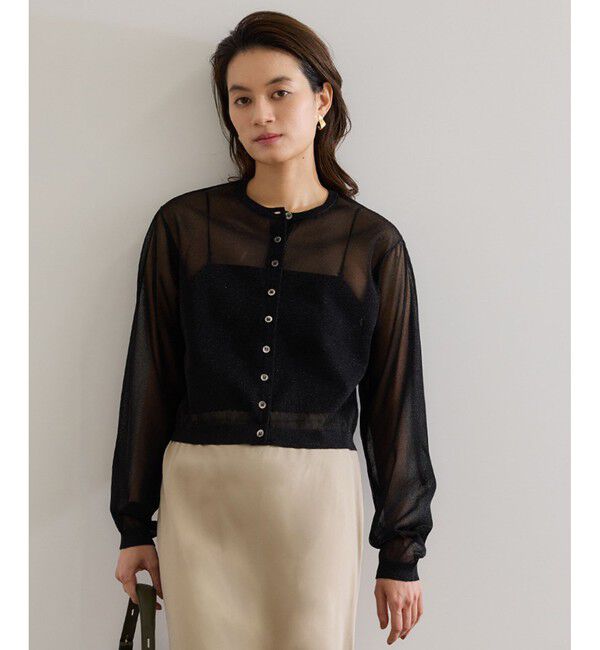 ROPE「【洗える】LEVITAクルーネックシアーカーディガン」|カーディガン|ブラック(01)