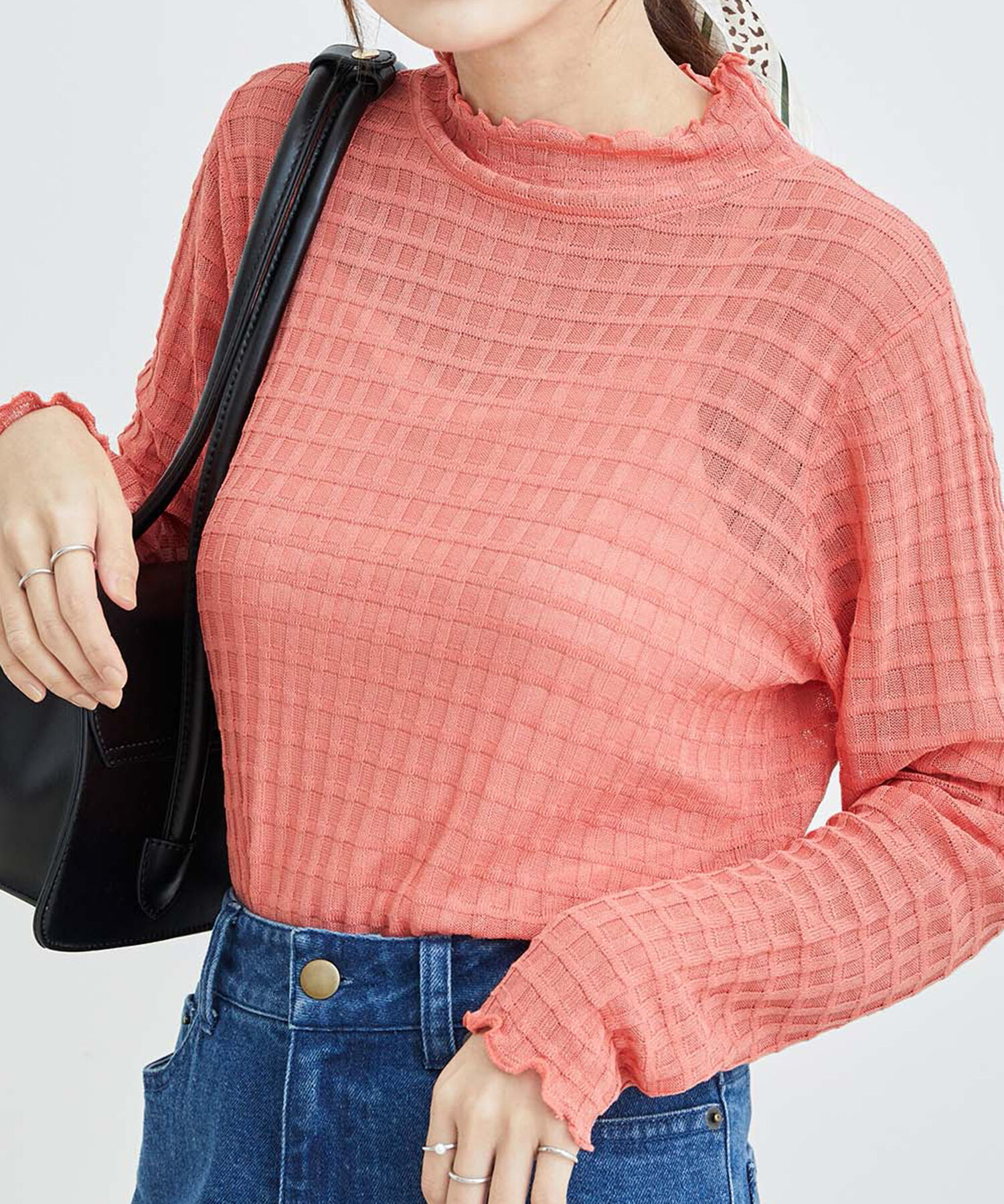 vis-a-vis「【WEB限定】シアーチェックタートルネックプルオーバー」|Tシャツ・カットソー|ピンク(63)